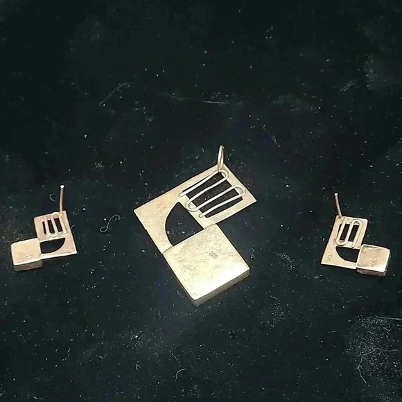 Sterling Silver studio modernist Earrings and pendant set. - Picture 3 of 4